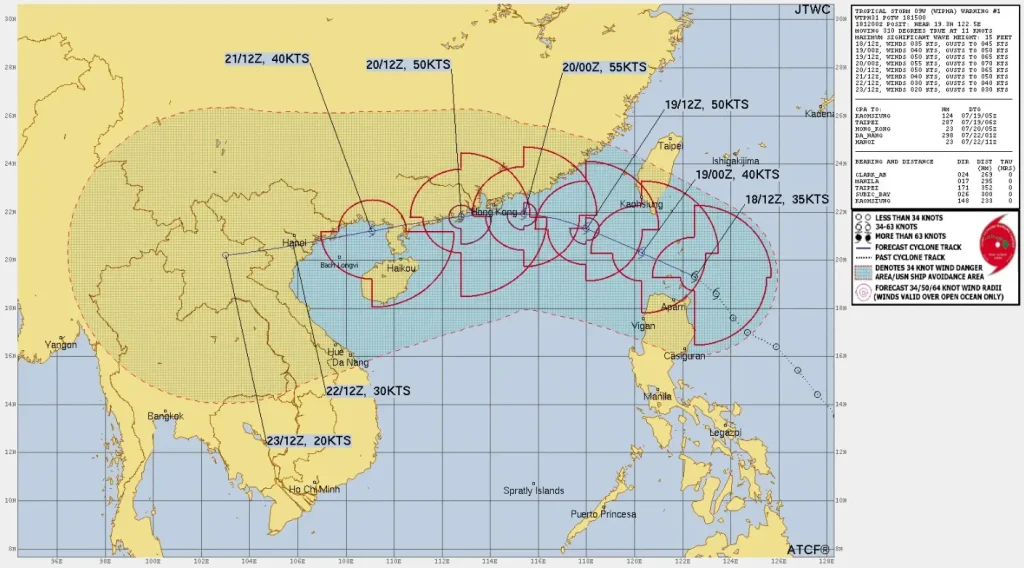 tropical storm wipha jtwc forecast track 1500 utc on july 18 2025