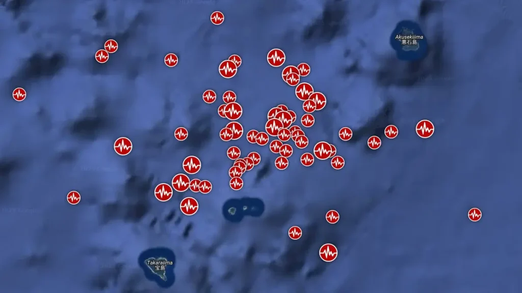 earthquake swarm between takarajima and akusekijima japan june-july 2025