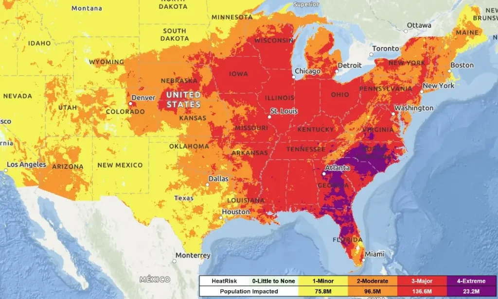 heatrisk map july 28 2025 usa